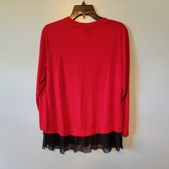 Style&CO. Red And Black Asian influenced long sleeve blouse. PL - Picture 2 of 6